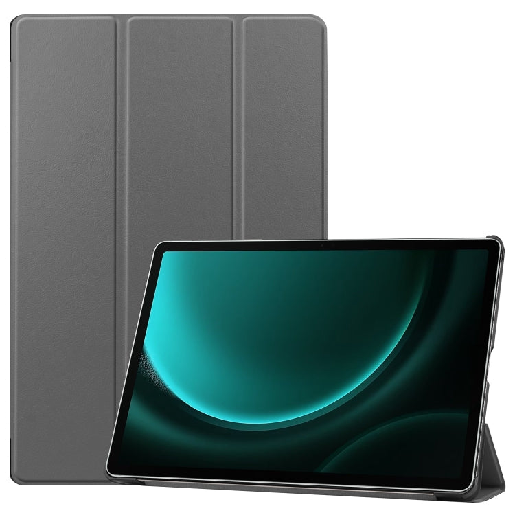 For Samsung Galaxy Tab S9 FE+ / S10+ Custer Pure Color 3-Fold Holder Smart Leather Tablet Case(Grey)