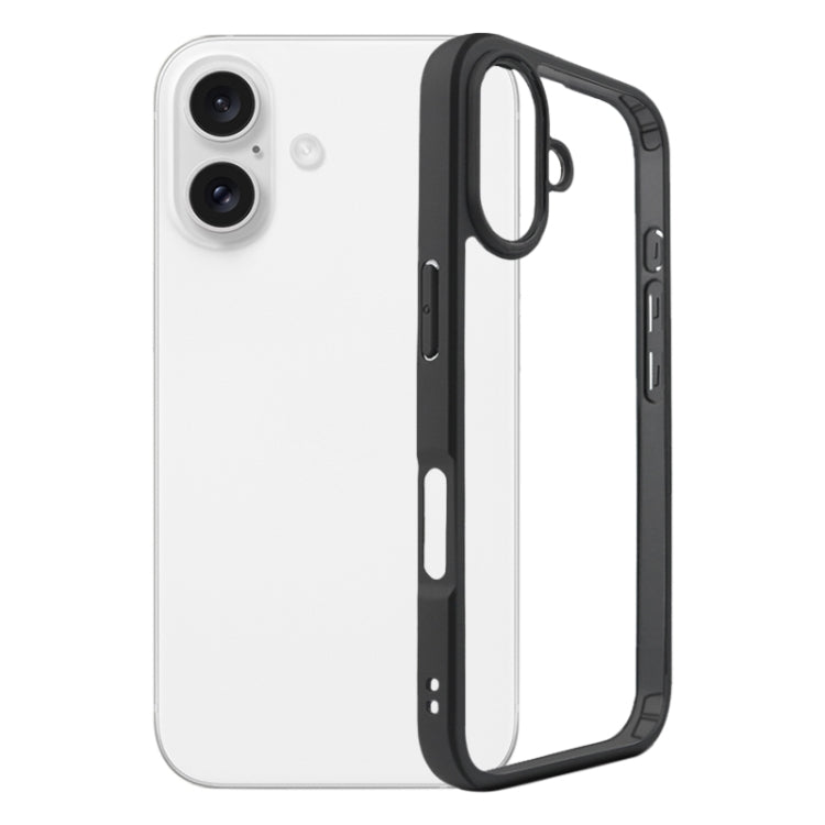 For iPhone 16 Frosted TPU + Transparent PC Phone Case(Black)