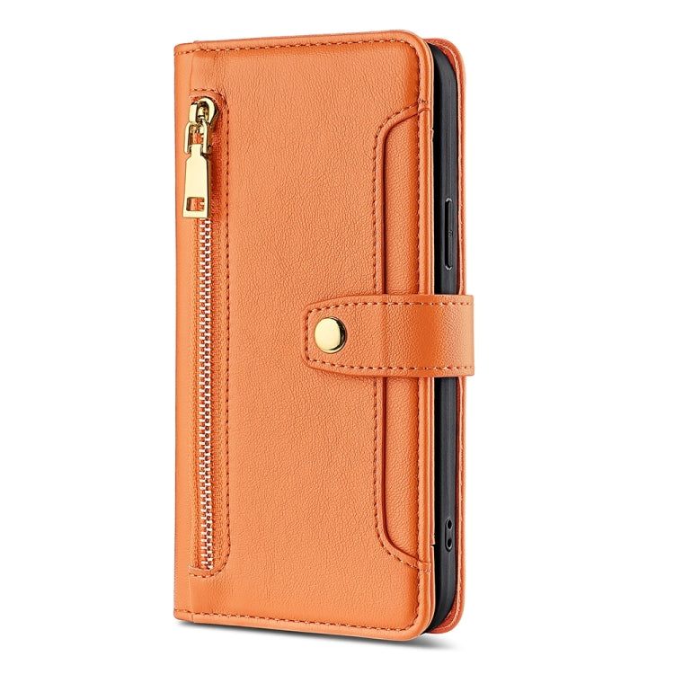 For Honor X50 5G Sheep Texture Cross-body Zipper Wallet Leather Phone Case(Orange)