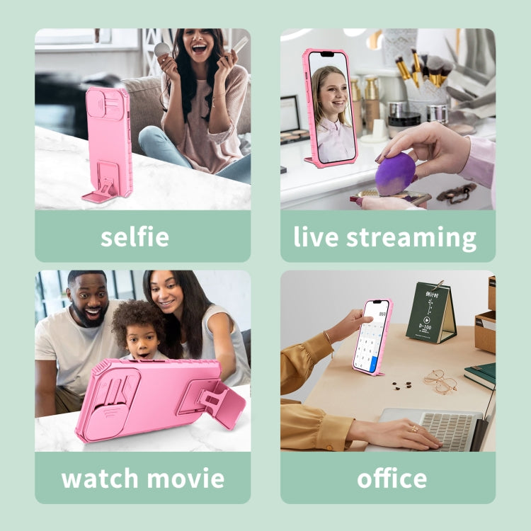 For iPhone 16 Pro Stereoscopic Holder Sliding Camshield Phone Case(Pink) - iPhone 16 Pro Cases by PMC TechLife | Online Shopping South Africa | PMC TechLife | Buy Now Pay Later Mobicred