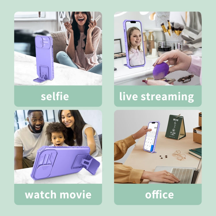 For iPhone 16 Pro Stereoscopic Holder Sliding Camshield Phone Case(Purple) - iPhone 16 Pro Cases by PMC TechLife | Online Shopping South Africa | PMC TechLife | Buy Now Pay Later Mobicred