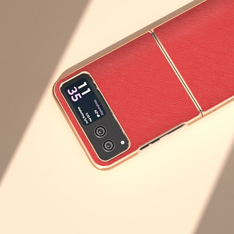 For Motorola Razr 40 Nano Electroplating Cross Texture Genuine Leather Phone Case(Red) - Motorola Cases by PMC TechLife | Online Shopping South Africa | PMC TechLife | Buy Now Pay Later Mobicred