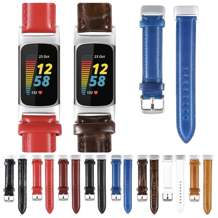 For Fitbit Charge 5 18mm Bamboo Joint Texture Genuine Leather Watch Band(Blue) - Watch Bands by PMC TechLife | Online Shopping South Africa | PMC TechLife | Buy Now Pay Later Mobicred