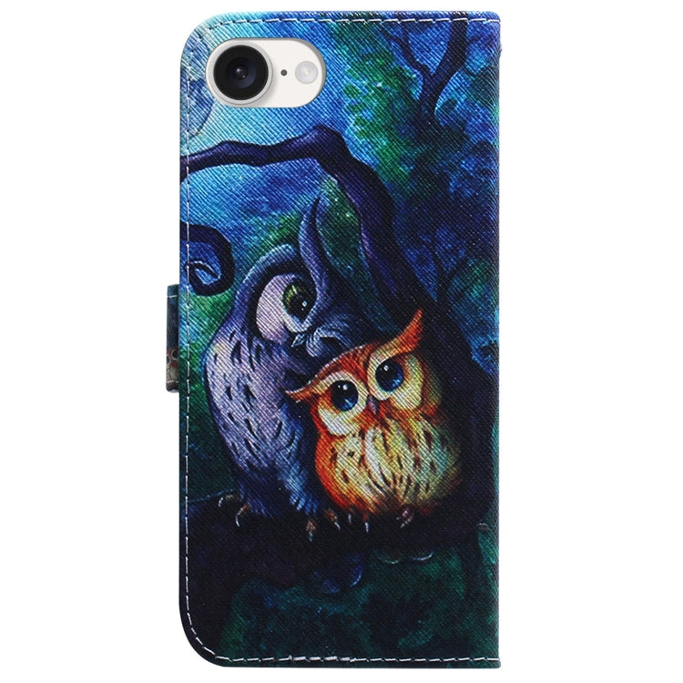 For iPhone 16e Coloured Drawing Flip Leather Phone Case(Oil Painting Owl)