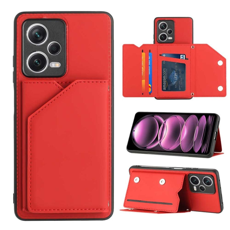 For Xiaomi Redmi Note 12 Pro 5G Skin Feel PU + TPU + PC Card Slots Phone Case(Red)