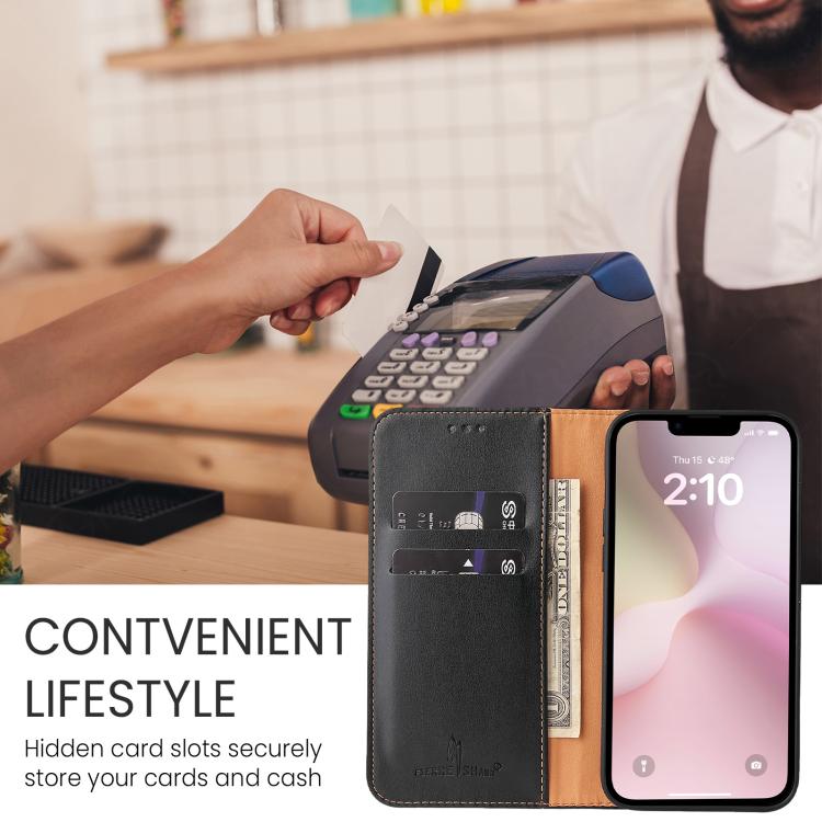 For iPhone 16e Fierre Shann PU Genuine Leather Texture Phone Case(Black) - iPhone 16e Cases by FIERRE SHANN | Online Shopping South Africa | PMC TechLife | Buy Now Pay Later Mobicred