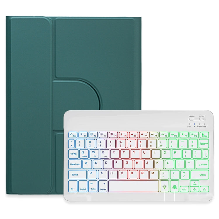 For iPad Air 2022 / iPad Pro 11 2021 Three-color Backlight White 360 Degree Rotatable Bluetooth Keyboard Leather Case(Dark Green)