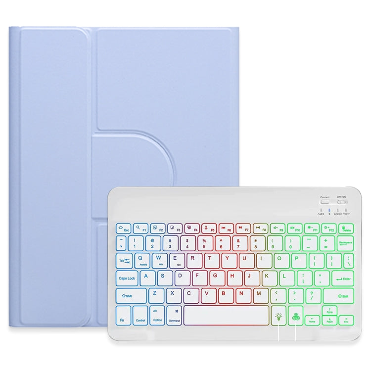For iPad 10.2 2021 / Air 2019 Three-color Backlight White 360 Degree Rotatable Bluetooth Keyboard Leather Case(Light Purple)