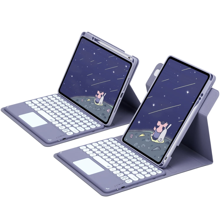 For iPad 10th Gen 10.9 2022 Round Button 360 Degree Rotatable Bluetooth Keyboard Leather Case with Touchpad(Lavender Purple)