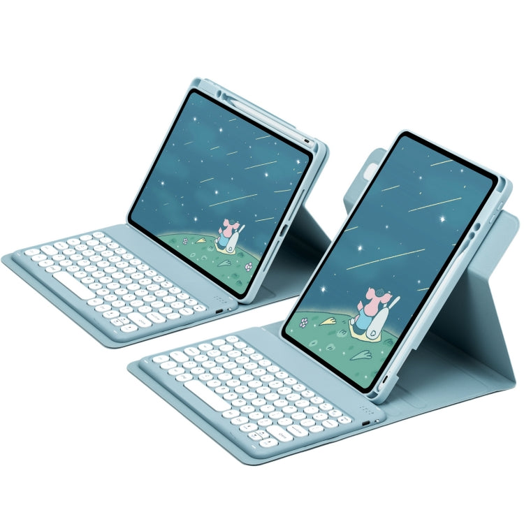 For iPad Air 2022 / iPad Pro 11 2021 Round Button 360 Degree Rotatable Bluetooth Keyboard Leather Case(Mist Blue)