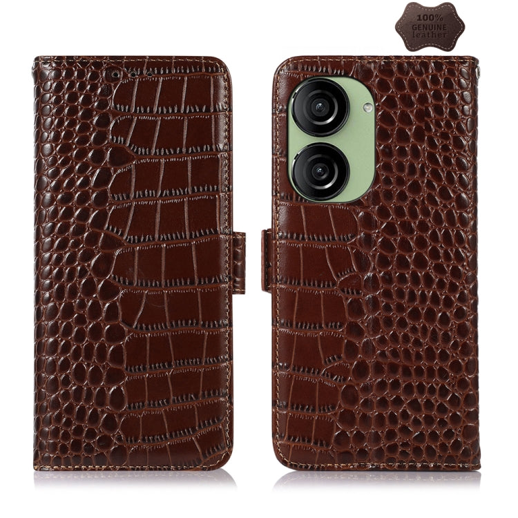 For Asus ZenFone 10 / ZenFone 9 Crocodile Top Layer Cowhide Leather Phone Case(Brown)