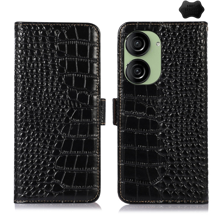 For Asus ZenFone 10 / ZenFone 9 Crocodile Top Layer Cowhide Leather Phone Case(Black)