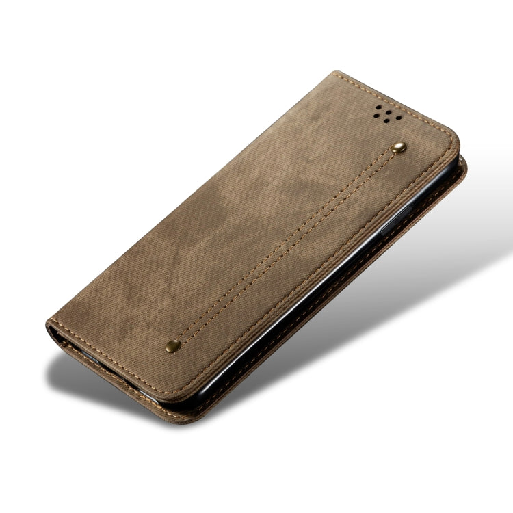 For iPhone 16 Pro Max Denim Texture Casual Style Horizontal Flip Leather Case(Khaki) - iPhone 16 Pro Max Cases by PMC TechLife | Online Shopping South Africa | PMC TechLife | Buy Now Pay Later Mobicred