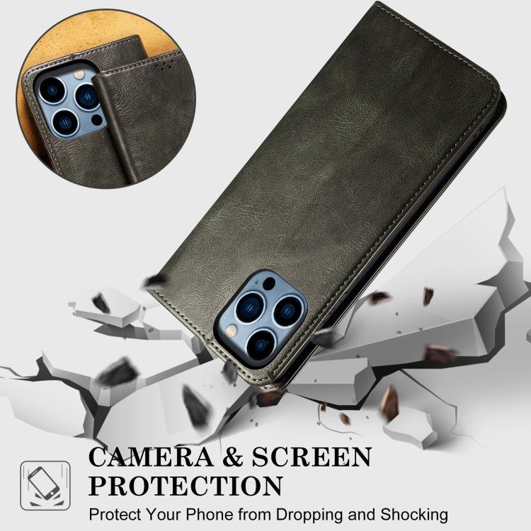 For iPhone 16e Oil Wax Crazy Horse Texture Leather Phone Case(Green) - iPhone 16e Cases by PMC TechLife | Online Shopping South Africa | PMC TechLife | Buy Now Pay Later Mobicred