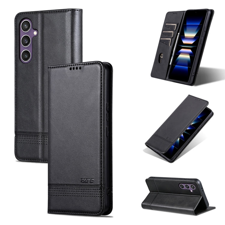 For Samsung Galaxy S24 5G AZNS Magnetic Calf Texture Flip Leather Phone Case(Black)