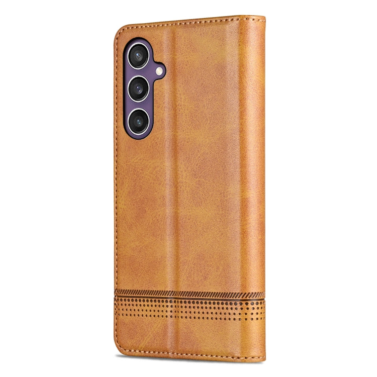 For Samsung Galaxy S24+ 5G AZNS Magnetic Calf Texture Flip Leather Phone Case(Light Brown)