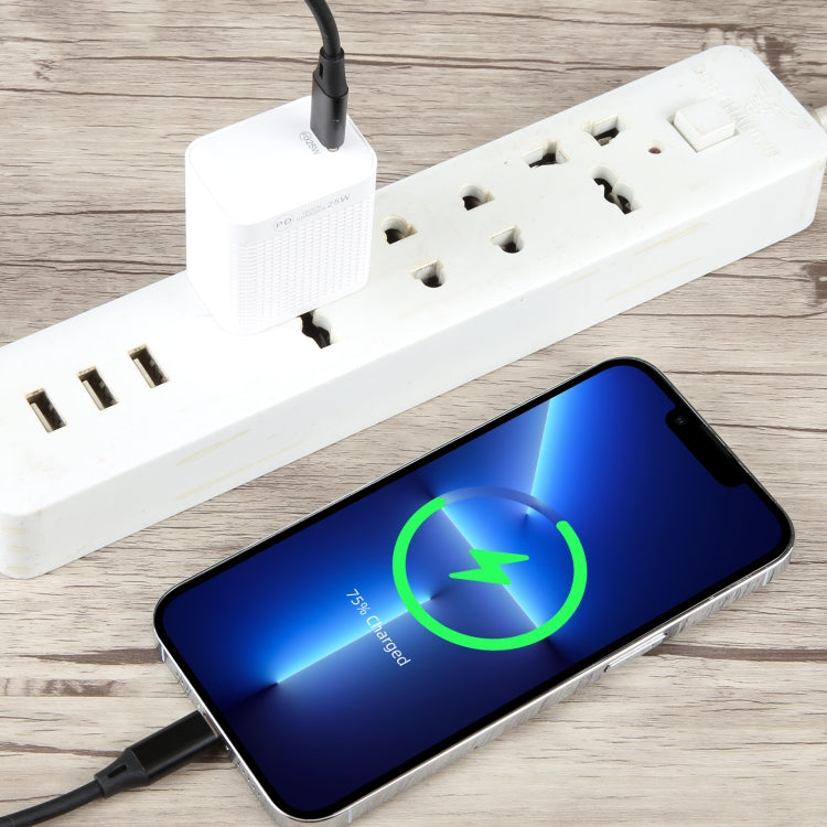 LZ-106PD 25W USB-C / Type-C Ports Plaid Pattern Travel Charger, US Plug(White) - free shipping - PMC Jewellery - Order now!