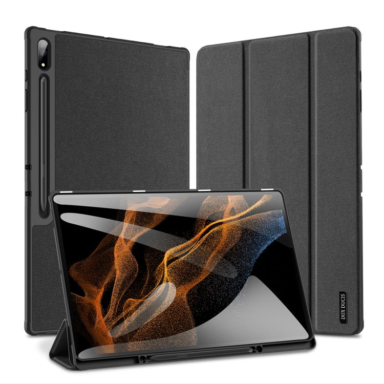 For Samsung Galaxy Tab S10 Ultra / S9 Ultra DUX DUCIS Domo Series Cloth Texture Magnetic Leather Tablet Case(Black)