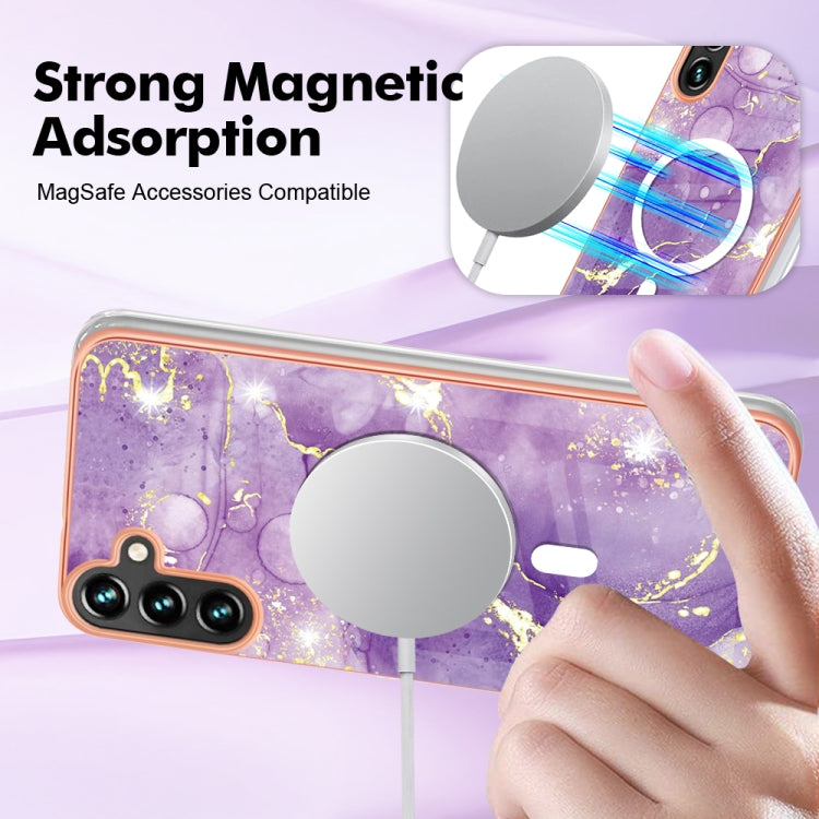 For Samsung Galaxy A54 5G Marble Pattern Dual-side IMD Magsafe TPU Phone Case(Purple 002)