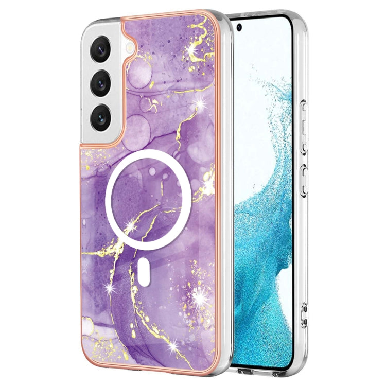 For Samsung Galaxy S22+ 5G Marble Pattern Dual-side IMD Magsafe TPU Phone Case(Purple 002)