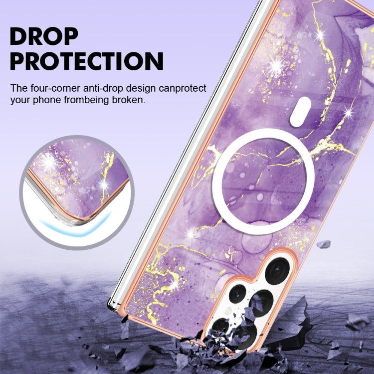 For Samsung Galaxy S22 Ultra 5G Marble Pattern Dual-side IMD Magsafe TPU Phone Case(Purple 002)