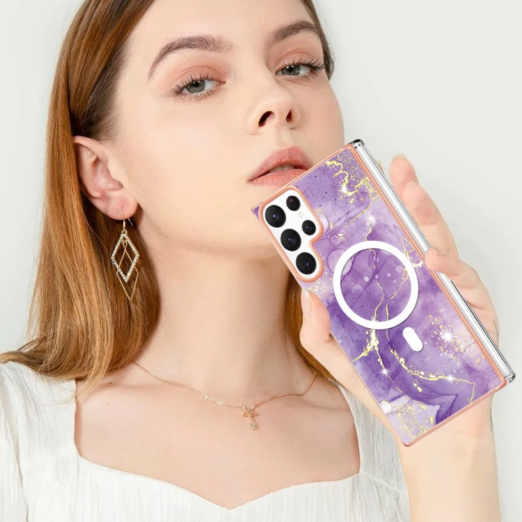 For Samsung Galaxy S22 Ultra 5G Marble Pattern Dual-side IMD Magsafe TPU Phone Case(Purple 002) - Galaxy S22 Ultra 5G Cases by PMC TechLife | Online Shopping South Africa | PMC TechLife