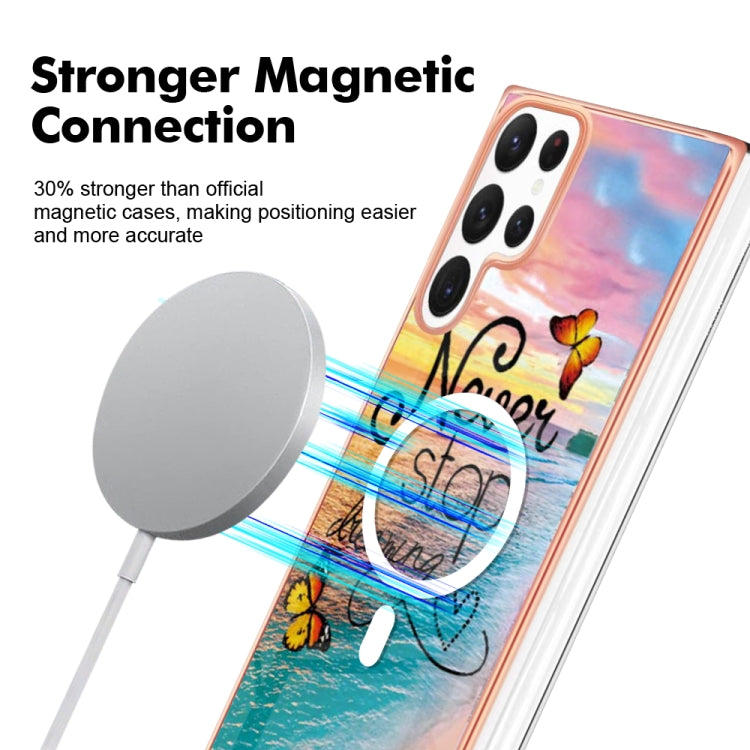 For Samsung Galaxy S22 Ultra 5G Marble Pattern Dual-side IMD Magsafe TPU Phone Case(Dream Butterfly)