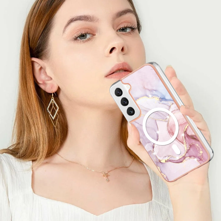 For Samsung Galaxy S23 5G Marble Pattern Dual-side IMD Magsafe TPU Phone Case(Rose Gold 005)