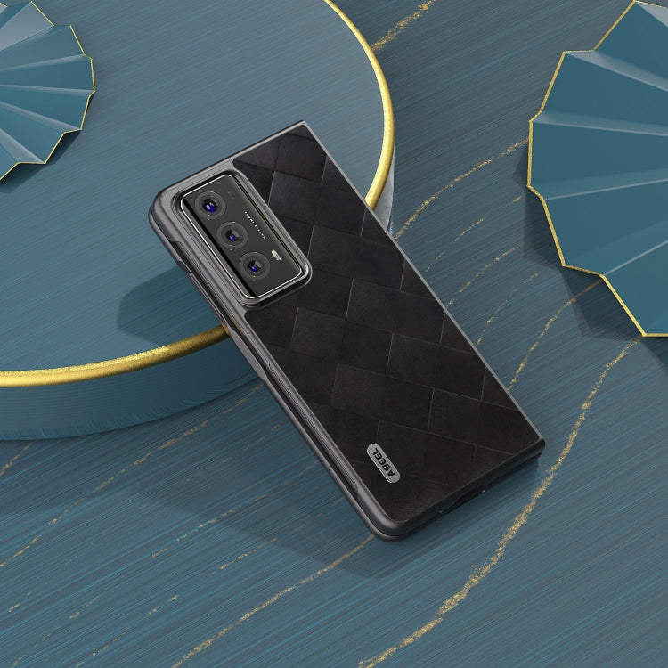 For Honor Magic V2 ABEEL Weave Plaid PU Phone Case(Black)