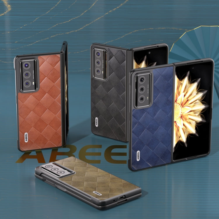 For Honor Magic V2 ABEEL Weave Plaid PU Phone Case(Black) - Honor Cases by PMC TechLife | Online Shopping South Africa | PMC TechLife | Buy Now Pay Later Mobicred