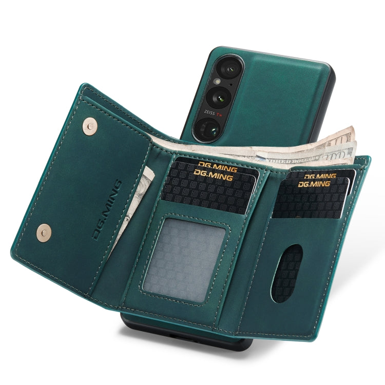 For Sony Xperia 1 V DG.MING M1 Series 3-Fold Multi Card Wallet + Magnetic Phone Case(Green)
