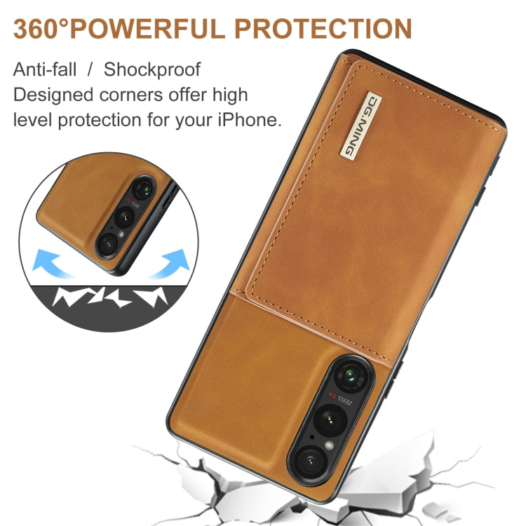 For Sony Xperia 1 VI DG.MING M1 Series 3-Fold Multi Card Wallet + Magnetic Phone Case(Brown) - Sony Cases by DG.MING | Online Shopping South Africa | PMC TechLife | Buy Now Pay Later Mobicred