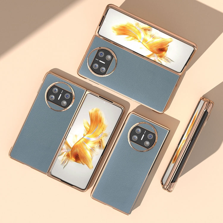 For Huawei Mate X3 Genuine Leather Mino Series Nano Plating Phone Case(Blue) - Huawei Cases by PMC TechLife | Online Shopping South Africa | PMC TechLife | Buy Now Pay Later Mobicred