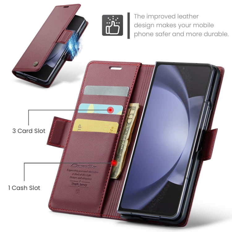 For Samsung Galaxy Z Fold5 CaseMe 023 Butterfly Buckle Litchi Texture RFID Anti-theft Leather Phone Case(Wine Red)
