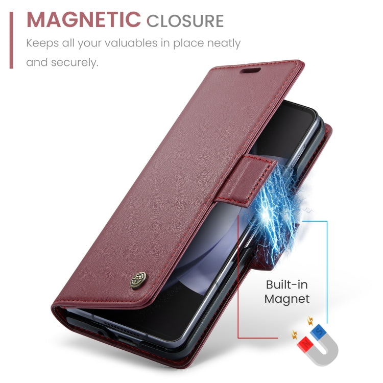 For Samsung Galaxy Z Fold5 CaseMe 023 Butterfly Buckle Litchi Texture RFID Anti-theft Leather Phone Case(Wine Red)