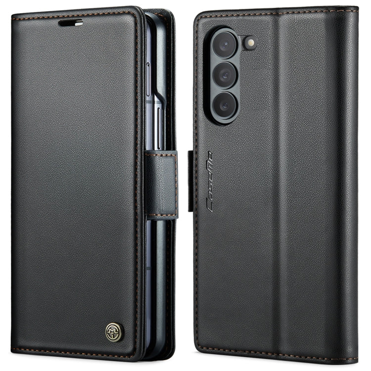 For Samsung Galaxy Z Fold6 5G CaseMe 023 Butterfly Buckle Litchi Texture RFID Anti-theft Leather Phone Case(Black)