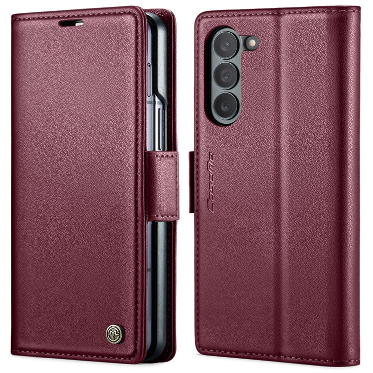 For Samsung Galaxy Z Fold6 5G CaseMe 023 Butterfly Buckle Litchi Texture RFID Anti-theft Leather Phone Case(Wine Red)