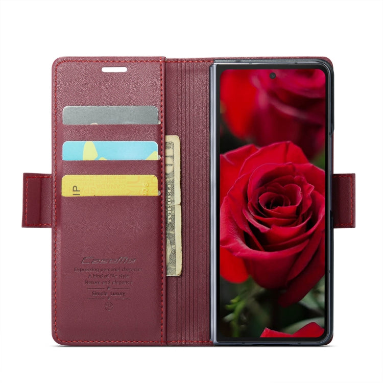 For Samsung Galaxy Z Fold6 5G CaseMe 023 Butterfly Buckle Litchi Texture RFID Anti-theft Leather Phone Case(Wine Red)