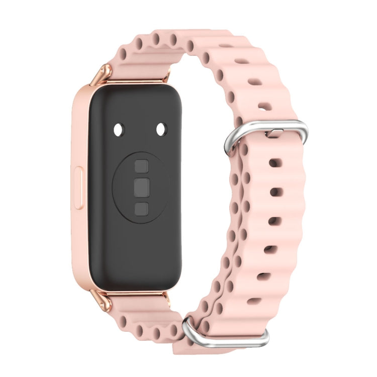 For Huawei Band 8 / 9 / 10 Mijobs Marine Silicone Breathable Watch Band(Pink+Rose Gold)