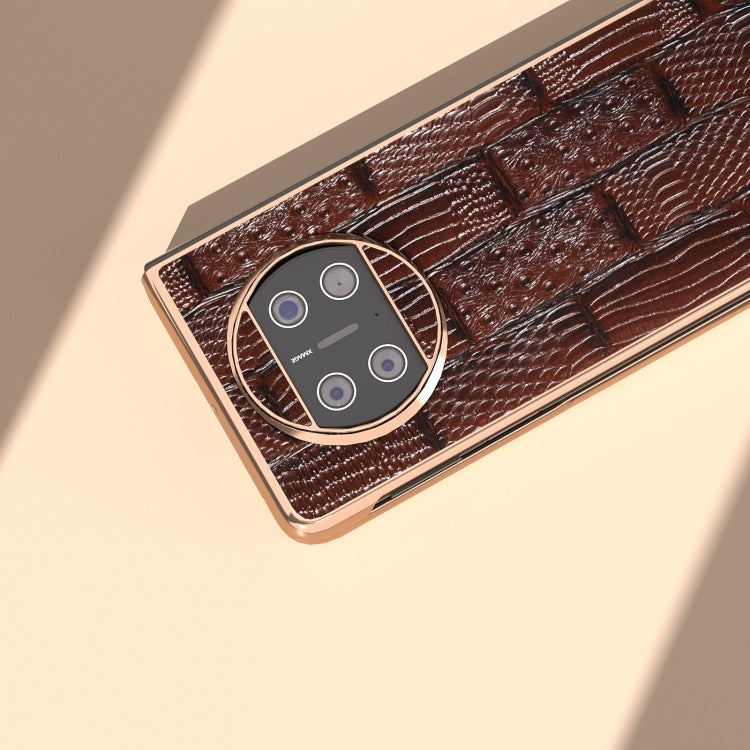 For Huawei Mate X3 Nano Plating Genuine Leather Mahjong Texture Phone Case(Brown) - Huawei Cases by PMC TechLife | Online Shopping South Africa | PMC TechLife | Buy Now Pay Later Mobicred
