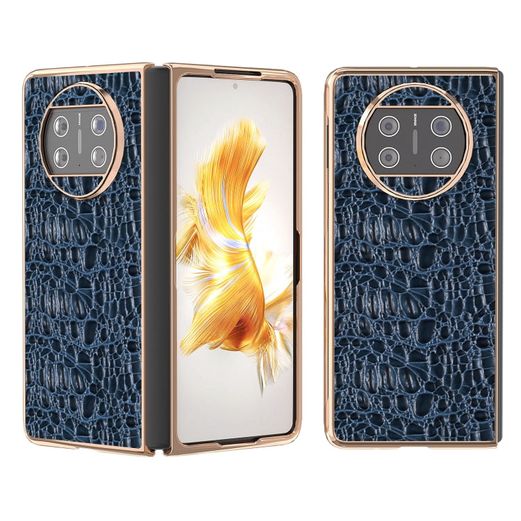For Huawei Mate X3 Nano Plating Genuine Leather Sky Series Phone Case(Blue)