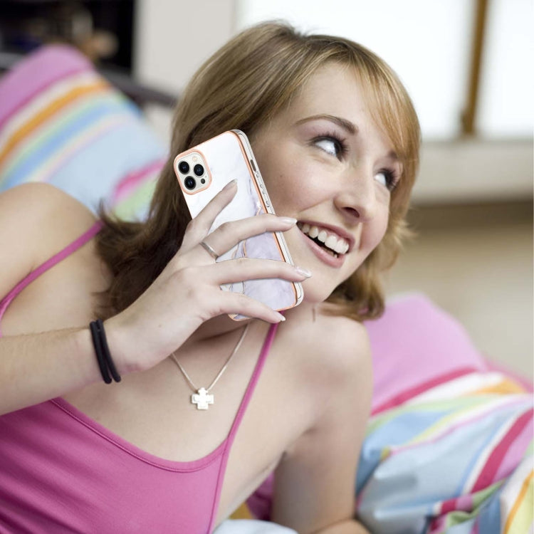 Electroplating Marble Pattern Dual-side IMD TPU Shockproof Phone Case For iPhone 16 Pro(White 006) - iPhone 16 Pro Cases by PMC TechLife | Online Shopping South Africa | PMC TechLife | Buy Now Pay Later Mobicred