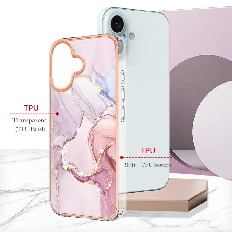 Electroplating Marble Pattern Dual-side IMD TPU Shockproof Phone Case For iPhone 16 Plus(Rose Gold 005) - iPhone 16 Plus Cases by PMC TechLife | Online Shopping South Africa | PMC TechLife | Buy Now Pay Later Mobicred