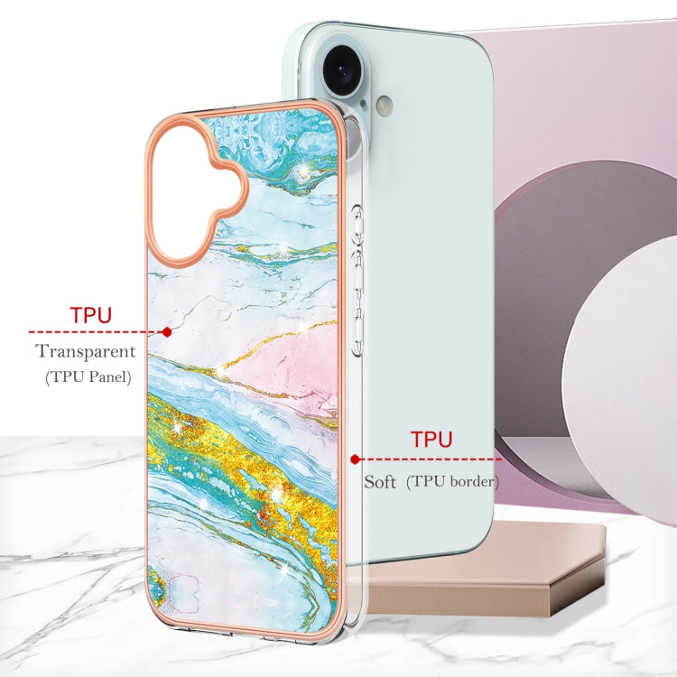 Electroplating Marble Pattern Dual-side IMD TPU Shockproof Phone Case For iPhone 16(Green 004) - iPhone 16 Cases by PMC TechLife | Online Shopping South Africa | PMC TechLife | Buy Now Pay Later Mobicred