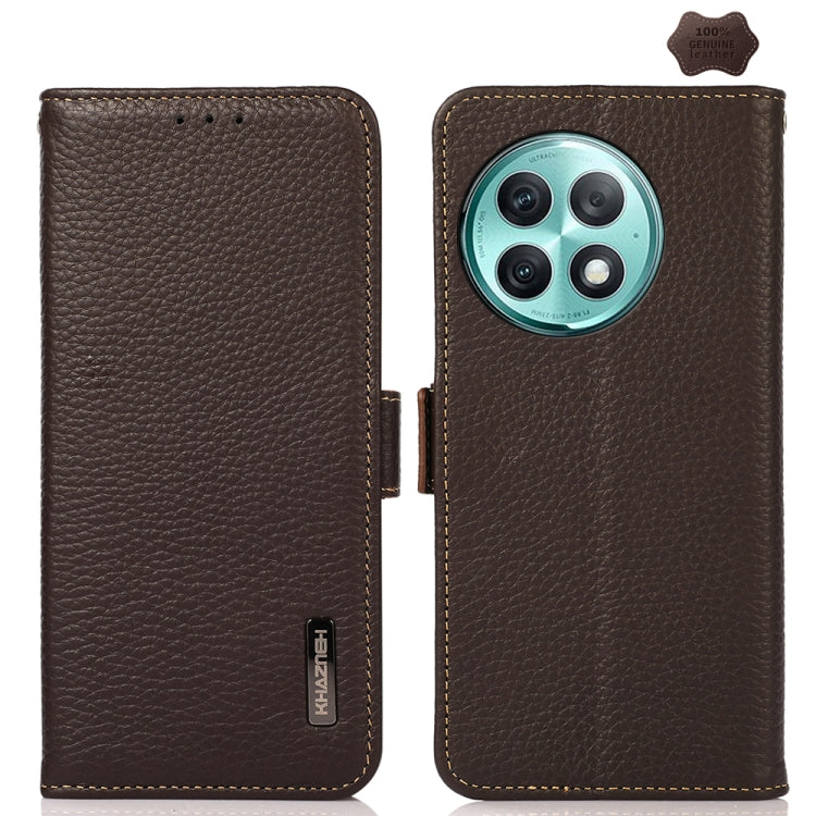 For OnePlus Ace 2 Pro KHAZNEH Side-Magnetic Litchi Genuine Leather RFID Phone Case(Brown)