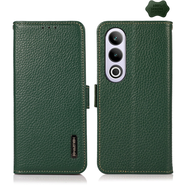 For OnePlus Ace 3V KHAZNEH Side-Magnetic Litchi Genuine Leather RFID Phone Case(Green)
