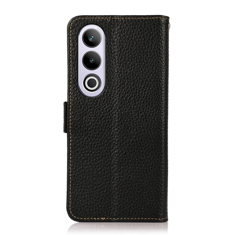 For OnePlus CE4 5G Global KHAZNEH Side-Magnetic Litchi Genuine Leather RFID Phone Case(Black)