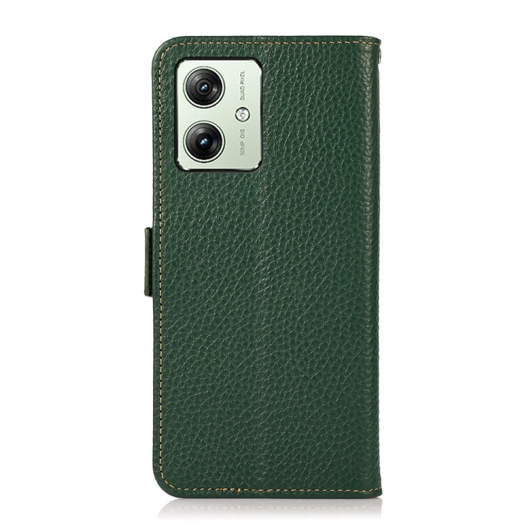 For Motorola Moto G54 5G KHAZNEH Side-Magnetic Litchi Genuine Leather RFID Phone Case(Green)