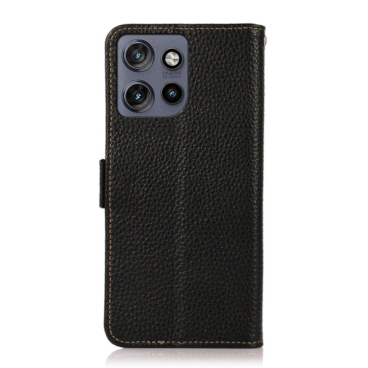 For Motorola Edge 50 Neo 5G / Moto S50 5G KHAZNEH Side-Magnetic Litchi Genuine Leather RFID Phone Case(Black)