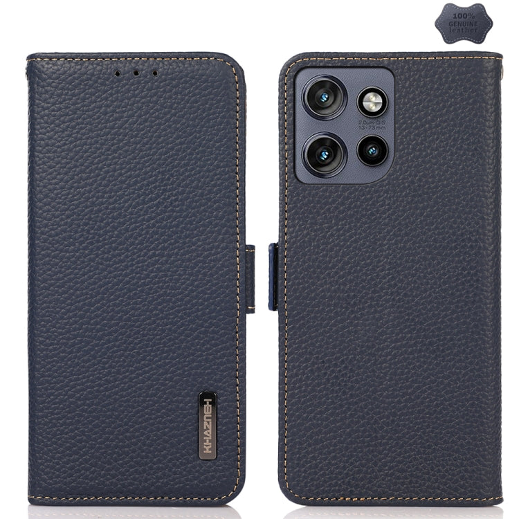 For Motorola Edge 50 Neo 5G / Moto S50 5G KHAZNEH Side-Magnetic Litchi Genuine Leather RFID Phone Case(Blue)